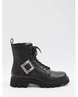 Roger Vivier Viv Rangers Truck Leather Ankle Boots - Black