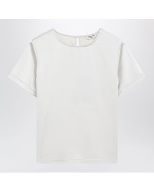 Weekend by Maxmara Cream Satin Crew Neck Tshirt - White