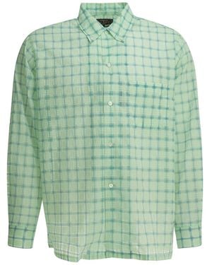 Beams Plus Open Db Nylon Airy Plaid Nylon Casual Shirt - Green