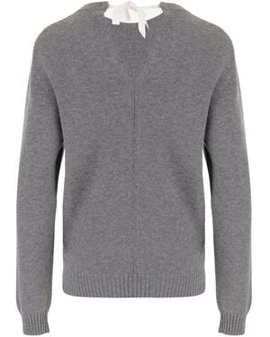 Carven Knit Top Tie Back Sweater - Gray