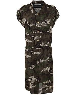 Celine Camouflage Silk Logo Shirt-Dress - Black