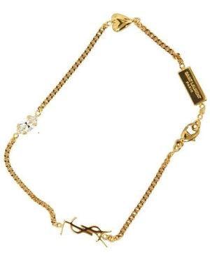 Saint Laurent Cassandre Heart Charm Bracelet With Rhinestones - Metallic