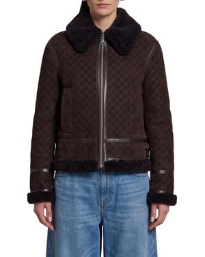 Gucci Suede Leather And Shearling Jacket - Black