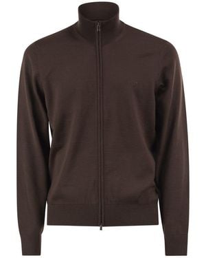 BOSS Pure Virgin Wool Zip-Up Cardigan - Brown