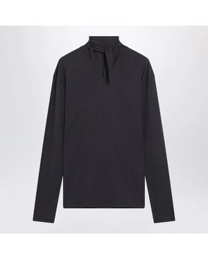 Lemaire Dark Longsleeved Jumper With Scarf Detail - Blue