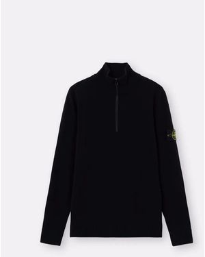 Stone Island Virgin Wool Long Sleeve Polo - Black