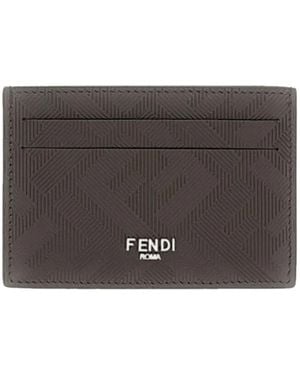Fendi Slim Leather Shadow Card Holder - Gray