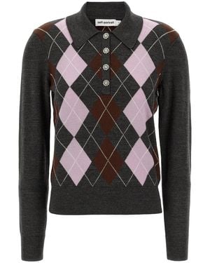 Self-Portrait Self Portrait Argyle Lightweight' Jumper - Black