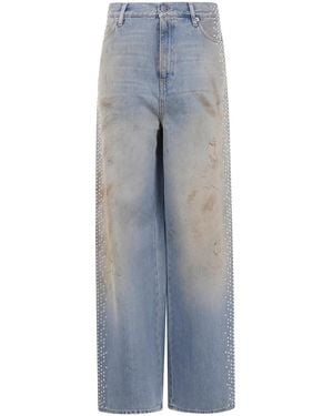 Golden Goose "Journey W's" Melody Boyfriend Pant Cotton Denim Officina Wash With Studs On Side - Blue