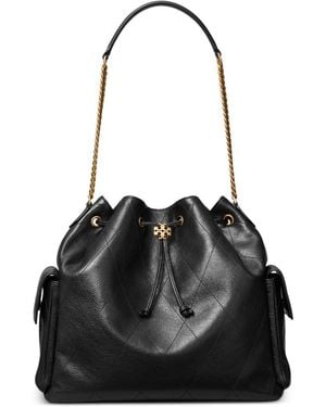 Tory Burch "Charlie" Large Leather Shoulder Bag - Black