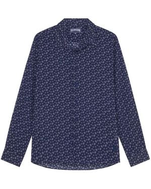 Vilebrequin Organic Cotton Shirt With Micro Turtle Print - Blue