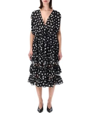 Dries Van Noten Polka Dot Ruffle Midi Dress - Black
