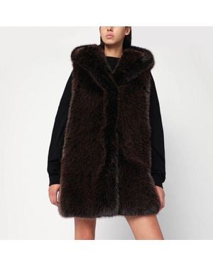 S.W.O.R.D Faux Fur Gilet With Hood - Black