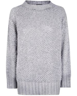 Avant Toi "Hand Painted" Round Neck Furry Stitch Pullover With Lamination - Gray