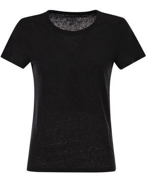 Majestic Stretch Linen T-Shirt With Round Neckline - Black