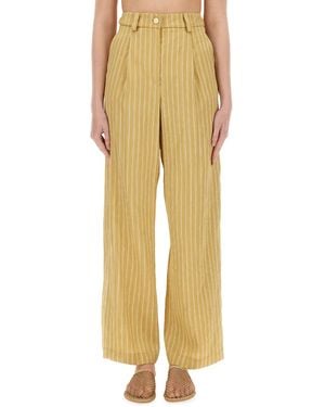 Alysi Striped Satin Tailored Trousers - Yellow