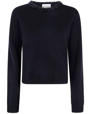 Semicouture "Denny" Short Sleeves Round Neck Sweater - Blue