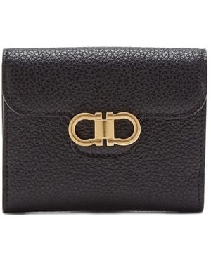 Ferragamo Gancini Grained Leather Compact Wallet - Black