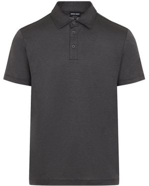 Giorgio Armani Melang Cotton And Silk Polo - Black