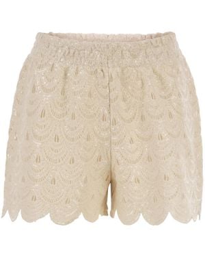 MC2 Saint Barth Lace Shorts With Sequins - Natural
