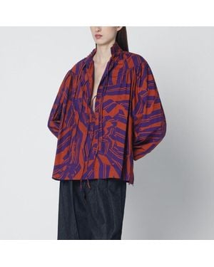 Dries Van Noten Loose Shirt With Ruffle Details And Crushed Stripe Print - Red