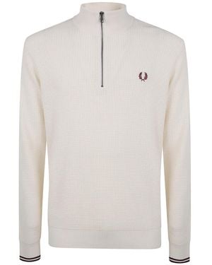 Fred Perry Waffle Stitch Half Zip Jumper - White