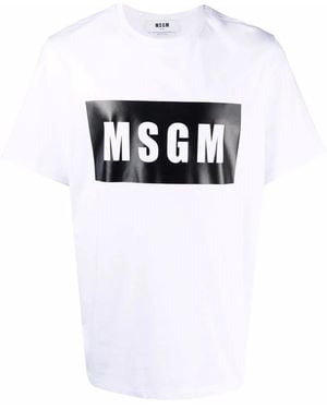 MSGM Logo Print Cotton T Shirt - White