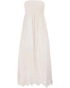 Max Mara Strapless Linen Dress With Embroidered Hem - White