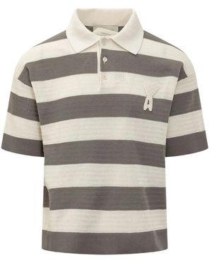 Ami Paris Ami De Coeur Striped Polo Shirt - Gray