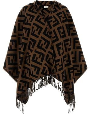 Fendi Cashmere Poncho With Fringes - Black