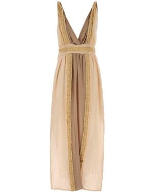 Caravana Maxi Vneck Dress W/ Fringe & Gathering Detail - Natural