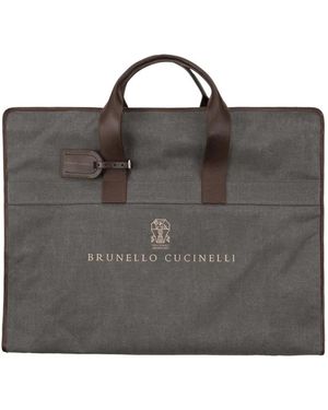 Brunello Cucinelli Techno Fabric And Calfskin Garment Bag - Grey