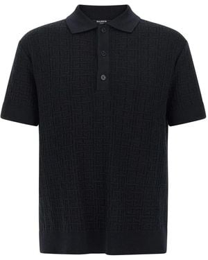 Balmain 'Monogram' Knit Polo Shirt - Black