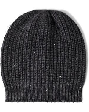 Brunello Cucinelli Anthracite Cashmere-Silk Diamante Knit Beanie Adorned With Subtle All-Over Micro Sequins - Black