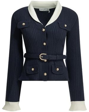 Self-Portrait Woven Knit Cardigan - Blue