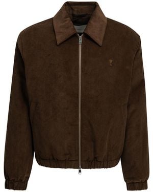 Ami Paris "Ami De Coeur" Bomber Jacket - Brown