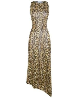 Marine Serre Python Printed Jersey Asymmetrical Long Dress - Natural