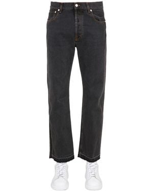 McQueen Raw Cut Jeans With Front Button Closure - Gray