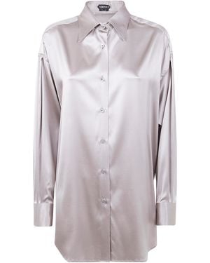 Tom Ford Stretch Silk Satin Relaxed Fit Shirt - Grey