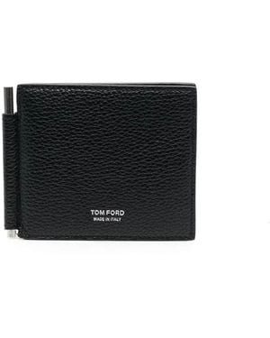 Tom Ford Soft Grain Leather T Line Money Clip Wallet - Black