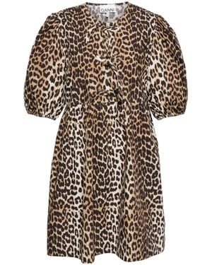 Ganni Short Leopard Dress - Brown