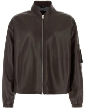 Fendi Chocolate Nappa Leather Bomber Jacket - Black