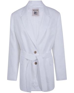 Semicouture Belted Linen Jacket - Blue