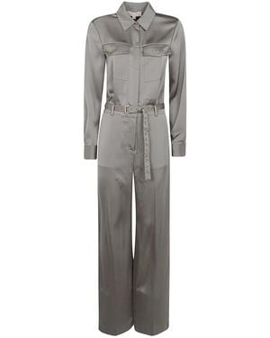 MICHAEL Michael Kors Satin Longsleeve Jumpsuit - Gray