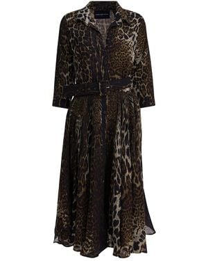Samantha Sung Leopard Print Wool Dress - Black