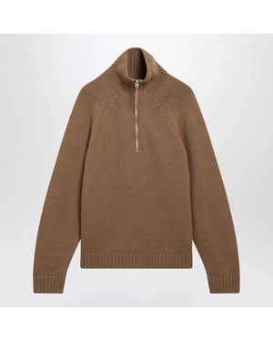 Tom Ford Caramel Halfzip Wool And Cashmere Knit Sweater - Brown