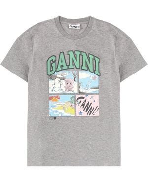 Ganni T-Shirt With Print - Gray