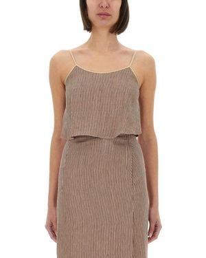 Alysi "Micro Stripe" Top With Laces - Brown
