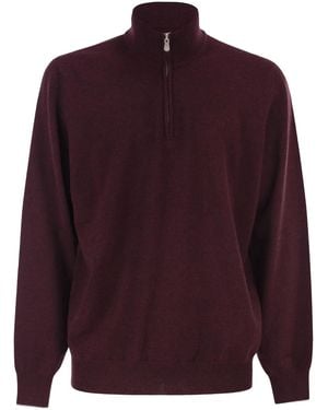 Brunello Cucinelli Cashmere Turtleneck Jumper With Zipper - Red