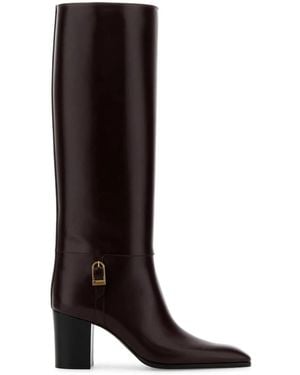 Saint Laurent Leather Smooth Boots Julia - Brown